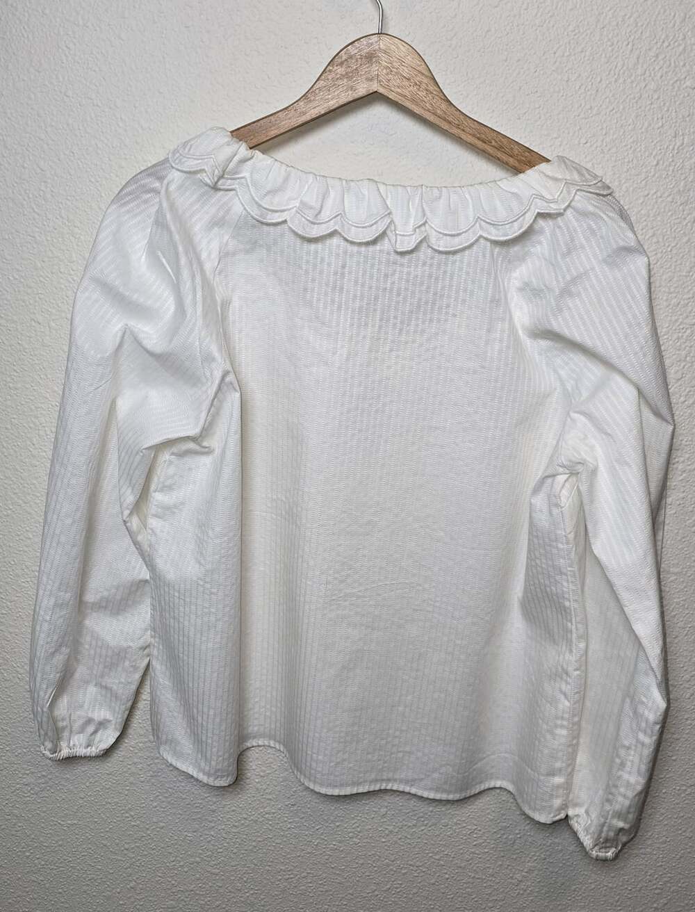 Draper James Reyna Long Sleeve Top Womens L White Ruffle Stripe NWT $118 - Picture 7 of 10